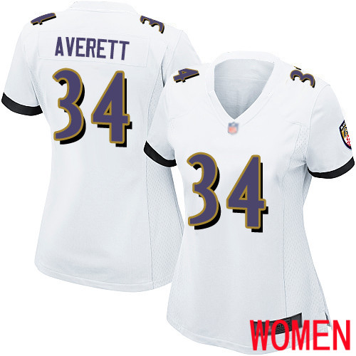 Baltimore Ravens nike_ravens_2940Game White Women Anthony Averett Road Jersey NFL Football #34 Baltimore Ravens